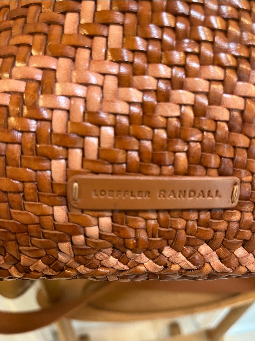 Loeffler Randall Woven Leather Crossbody in Warm Brown